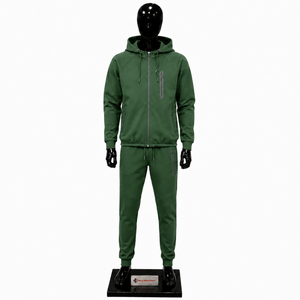 Conjunto Deportivo para Hombre con Capucha Verde, Sudadera con Cierre Completo y Pantalones, Color Sólido, Transpirable, de Poliéster y Algodón, para Otoño - Product Image 1