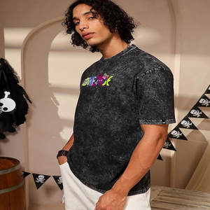 Camiseta de algodón 100% de manga corta con hombros descubiertos y cuello redondo para hombre, estilo OEM/ODM, con logotipo personalizado, estampado oversize. - Product Image 2