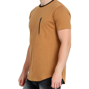 T-shirt en coton à manches courtes et col rond pour homme, respirant, <span class=keywords><strong>couleur</strong></span> unie, logo personnalisé, fermeture éclair latérale, prix de gros pour l'été - Product Image 4