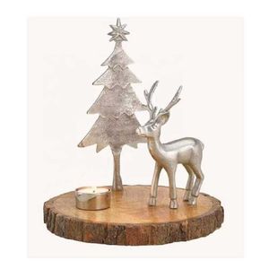 Sculpture de renne de qualité supérieure, décoration moderne pour arbre de Noël, base en métal et bois, techniques artisanales pour mariages et Noël - Product Image 5