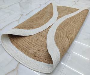 พรมปูพื้นทรงกลมสไตล์โบโฮ ทำจากปอกระเจา ขอบสีดำขาว ทอมือ ลายทอธรรมชาติ สำหรับห้องนั่งเล่น ห้องนอน ห้องเด็ก ตกแต่งบ้าน - Product Image 6