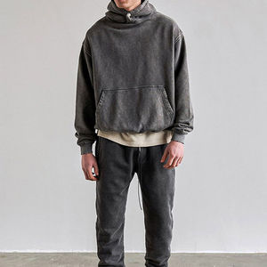 Sweat à capuche vintage délavé à l'acide, épais, en polyester/coton, respirant, sans cordon, personnalisé, pour homme, effet vieilli - Product Image 4