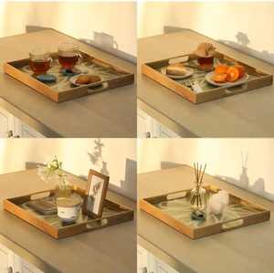 Plateau floral en bois moderne fait main de qualité supérieure, compatible lave-vaisselle, multifonctionnel pour servir et ranger, idéal pour la cuisine, la table à manger et la maison - Product Image 6