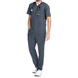<b>Scrubs</b> Dental Medical Clinic Uniform Breathable Cotton Blend V Neck Top Straight Pant Workwear Set OEM Supplier - Product Image 4