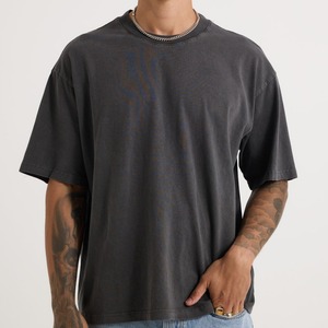 เสื้อยืดแขนสั้นไซส์ใหญ่สไตล์วินเทจผ้าฝ้าย 100% ซักแล้ว พิมพ์ลายโลโก้ตามสั่ง เสื้อยืดผ้าฝ้ายหนาน้ำหนักมากสำหรับผู้ชาย - Product Image 4