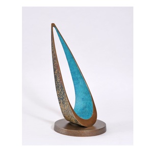 Sculpture abstraite moderne en forme de larme, élégante patine bronze et turquoise, statue en boucle pour décoration de salon de luxe - Product Image 2