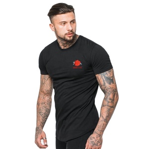 T-shirt homme noir avec broderie rose avant et arrière en gros T-shirt en coton respirant à col rond pour hommes - Product Image 1