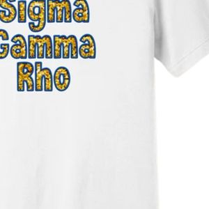 T-shirt décontracté pour femme Sigma Gamma Rho, motif brodé à faux sequins, manches courtes, col rond, lettres grecques de la sororité, vente en gros - Product Image 6