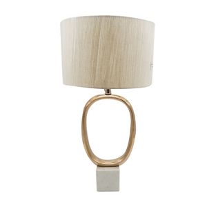 Lámpara de Mesa Metálica Ovalada D14x28.5 con Pantalla de Lino Crema, Elegantes Lámparas de Mesa - Product Image 1