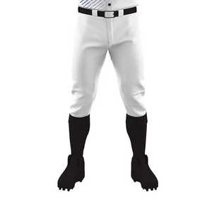 <b>Men</b> <b>White</b> Baseball Pants With Black Belt And <b>Socks</b> Breathable Polyester Regular Fit All Seasons Solid Color Button Fly Closure - Product Image 5