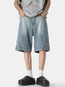 Shorts d'été décontractés en jean délavé, personnalisés, de haute qualité, en nylon/coton respirant, style charpentier vieilli - Product Image 3