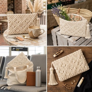 Bolso de Mano de Macramé Tejido a Mano para Mujer, Cuerda de Algodón Natural, Estilo Bohemio, Bolso de Playa, Accesorio de Verano Hecho a Mano - Product Image 2