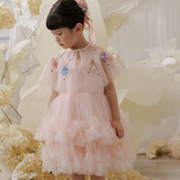 Robes de demoiselle d'honneur perles à la main cape de fée col rond Style de ballet soirée à la main enfant Couture vente en gros-Rosie 2025