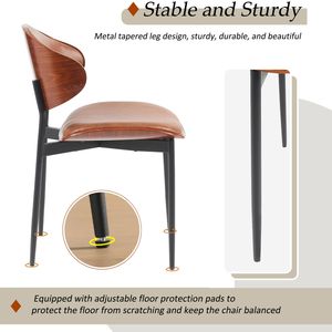 Juego de 2 Sillas de Comedor de Estilo Italiano Moderno de Mediados de Siglo, Cuero PU de Lujo con Diseño de Madera Curvada y Patas de Metal Mate - Product Image 5