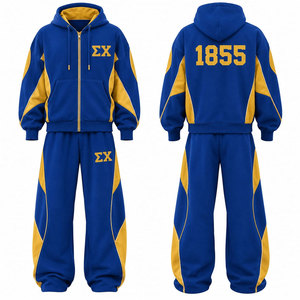 Ensemble de survêtement Sigma Chi, lettres grecques bleues et dorées, sweat-shirt à capuche et pantalon long, tenue décontractée, 1855 - Product Image 1