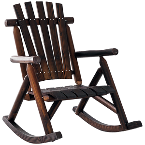 Sedia a dondolo Adirondack rustica singola con seduta a doghe e schienale alto, pieghevole per patio o giardino - Product Image 1