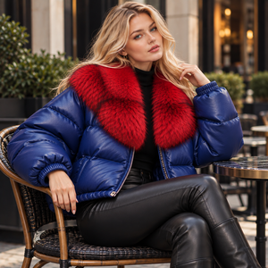 Chaqueta Acolchada de Piel de Oveja Genuina para Mujer, con Cuello de Piel de Zorro Rojo, Cierre de Cremallera, Resistente al Viento, Delgada, para Invierno - Product Image 6