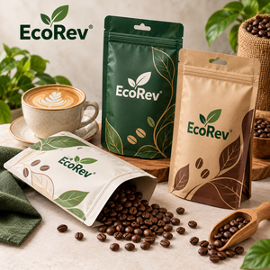 Bolsas de Café EcoRev con Cierre, Biodegradables, Laminadas, Termosellables, Impresas en Offset, de Grado Alimenticio, con Cierre Superior Reutilizable - Product Image 3