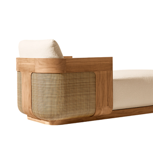 Elegante Tumbona de Madera de Teca Sólida de Estilo Tropical para Exteriores con Panel de Ratán Tejido, Muebles Premium para Villa o Resort Junto a la Piscina - Product Image 5