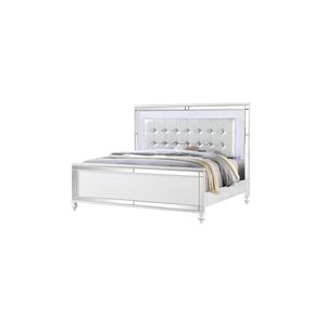 Letto matrimoniale imbottito in legno bianco con LED - Product Image 4