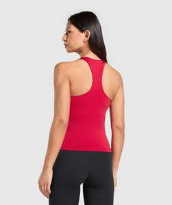 Débardeur rouge pour femme, col rond, couleur unie, tricoté en spandex et polyester, respirant, vêtement de sport, sans manches, longueur normale - Product Image 3