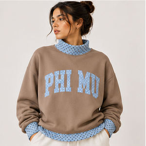 Phi Mu Manufacturer <b>Mock</b> <b>Neck</b> Cotton Fleece Sweatshirt Women Men Ladies Unisex Chenille Tackle Twill Applique Embroidery Sororit - Product Image 2