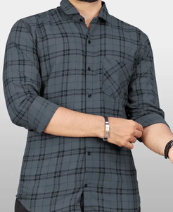 Camisa Casual de Hombre 100% Algodón, Corte Regular, Cuello Abierto, Transpirable, Ecológica, Manga Larga, Diseño Tejido, Liso Teñido a Cuadros - Product Image 3