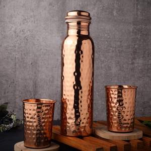 Copper Water Bottle With Matching Glass Set Handcrafted Beverage Kit Traditional Drinkware Luxury <b>Table</b> Gift OEM Wholesale - Product Image 5