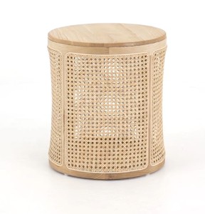 Round Solid Wood and Handwoven Natural Rattan Cane <b>Storage</b> <b>Side</b> <b>Table</b> with Removable Lid for Living Room Bedroom and Home Decor - Product Image 2
