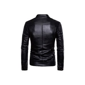Veste de moto en cuir PU noir pour homme, col montant, fermeture éclair, coupe classique, vêtement d'hiver imperméable, respirant et coupe-vent - Product Image 2