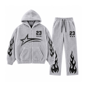 Custom Logo Distressed Ripped Hoodie Sweatpants Set Men Streetwear <b>Vintage</b> Wash Heavyweight Cotton Fleece <b>Tracksuit</b> - Product Image 4