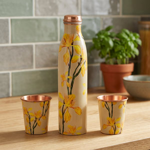 Juego de botella y taza de agua de cobre con diseño marroquí, vajilla portátil para viaje - Product Image 3