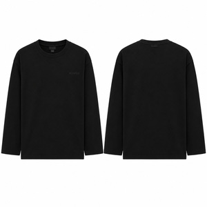 Custom Unisex Black Long Sleeve T Shirt Relaxed Fit Cotton Jersey <b>Crewneck</b> with Tonal Embroidered Logo OEM Private Label Manufac - Product Image 2