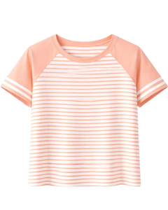 Custom Peach <b>White</b> Striped Raglan T Shirt Cotton Summer Casual Wear Tee Contrast Sleeve Round Neck OEM Supplier Manufacturer - Product Image 1