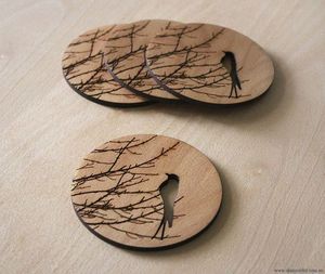 Round Wooden Coasters with Bird and Branch Design Nordic Style Handmade Mats & Pads - Product Image 1