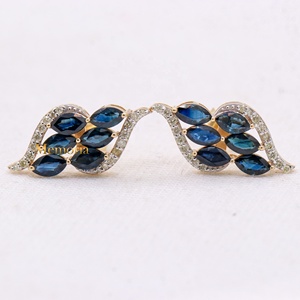 Wholesale 14k Yellow Gold Natural Marquise <b>Blue</b> <b>Sapphire</b> Diamond Wing Ear Climber <b>Earrings</b> Memoria Jewels - Product Image 1