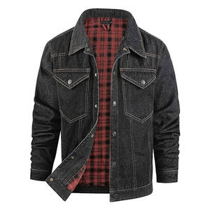 Veste en jean doublée en flanelle pour homme, coupe cowboy classique, style western, coupe slim, vintage, robuste, style camionneur, streetwear, vestes tendance - Product Image 1