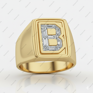 Luxury B <b>Initial</b> Signet <b>Ring</b> Sparkling Diamond Inlay Personalized Men's Statement Jewelry Custom Letter Design Fashion Gift - Product Image 3