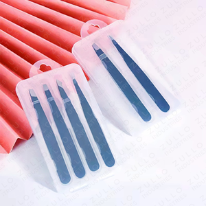 4PCS Stainless Steel Eyebrow Tweezers Set Slant Tip with Case Wholesale Beauty Tools OEM Private Label - Product Image 2