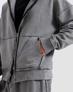 Custom Oversized Vintage Washed <b>Zip</b> <b>Up</b> Hoodie Heavyweight Cotton Fleece Distressed Streetwear Full <b>Zip</b> <b>Jacket</b> for Men - Product Image 6
