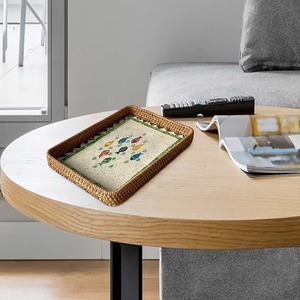 Ensemble de plateaux en rotin faits à la main avec incrustation de nacre naturelle – Plateau de service de luxe pour la maison et les cadeaux festifs - Product Image 6