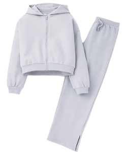 Ensemble 2 pièces tricoté pour femme : Crop top zippé à capuche et pantalon ample, respirant, décontracté, idéal pour l'automne - Product Image 5