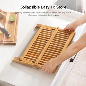 Bamboo 2-Tier Collapsible Dish Drying Rack Large Folding Utensil Holder for <b>Kitchen</b> Counter Utile <b>Kitchen</b> Counter <b>Accessory</b> - Product Image 4
