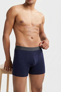 Caleçons boxeurs mi-taille pour hommes, noirs unis, 100 % coton tricoté, respirants - Product Image 2