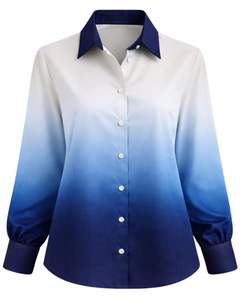 Chemise boutonnée à manches longues pour femme, dégradé blanc vers bleu roi, style décontracté pour le bureau, fabrication sur mesure, vêtements OEM personnalisés - Product Image 1