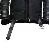 Blouson Bomber Homme Personnalisé en Cuir Véritable Noir Imperméable de Haute Qualité, Doublure Fourrure, Col Montant Zippé, Manteau d'Hiver