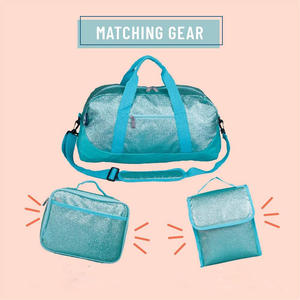Turquoise <b>Glitter</b> Duffle <b>Bag</b> With Cheer LOGO Adjustable Strap Front Zipper Children Dance Team Gear Custom Design Cheerleading - Product Image 6