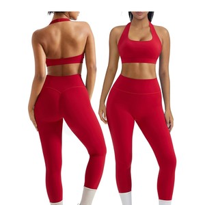 Conjunto Deportivo de 2 Piezas con Cuello Redondo, Leggings de Cintura Alta, Color Sólido, Costuras en Contraste, Transpirable, Ecológico, Ideal para Yoga - Product Image 2