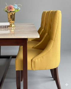 Ensemble de table à manger scandinave moderne de luxe avec plateau en marbre et chaises rembourrées en teck massif pour appartement, hôtel, Indonésie - Product Image 3