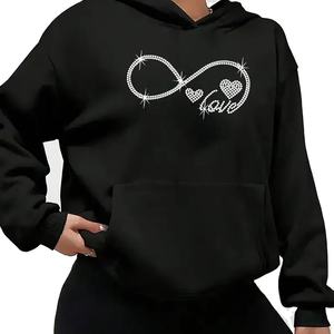 เสื้อมีฮู้ดลายไรน์สโตนสำหรับผู้หญิงแฟชั่นกลางแจ้งเสื้อมีฮู้ดลำลองแนวสตรีทแวววาวเสื้อมีขนาดพิเศษ - Product Image 1